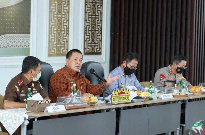 Gubernur Arinal Pimpin Rapat Koordinasi Evaluasi Perkembangan Pelaksanaan Pemberlakuan Pembatasan Kegiatan Masyarakat